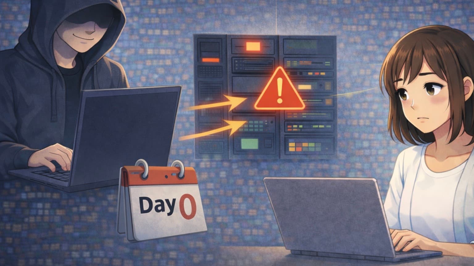 ゼロデイ攻撃のイメージ - Day 0の脆弱性を狙うサイバー攻撃